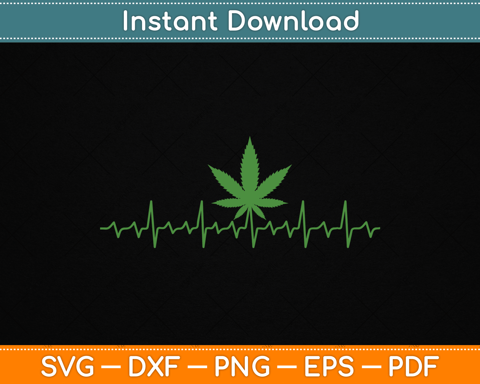 Heartbeat Marijuana Leaf Cannabis SVG PNG Digital Cutting File