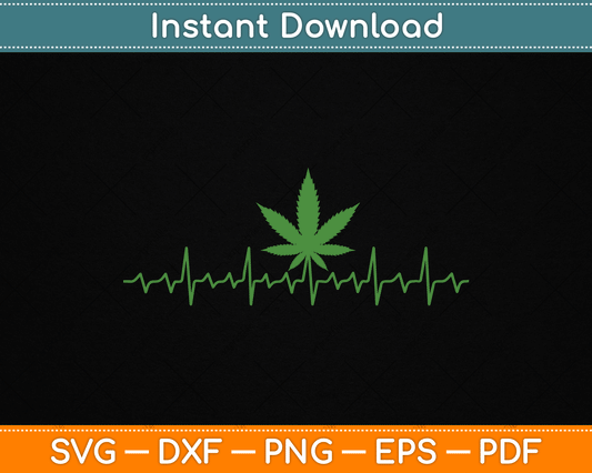 Heartbeat Marijuana Leaf Cannabis SVG PNG Digital Cutting File