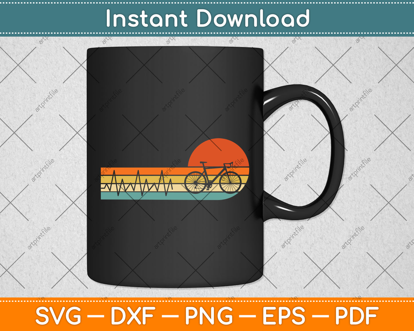 Heartbeat Funny Bicycle Retro Vintage Svg Digital Cutting File