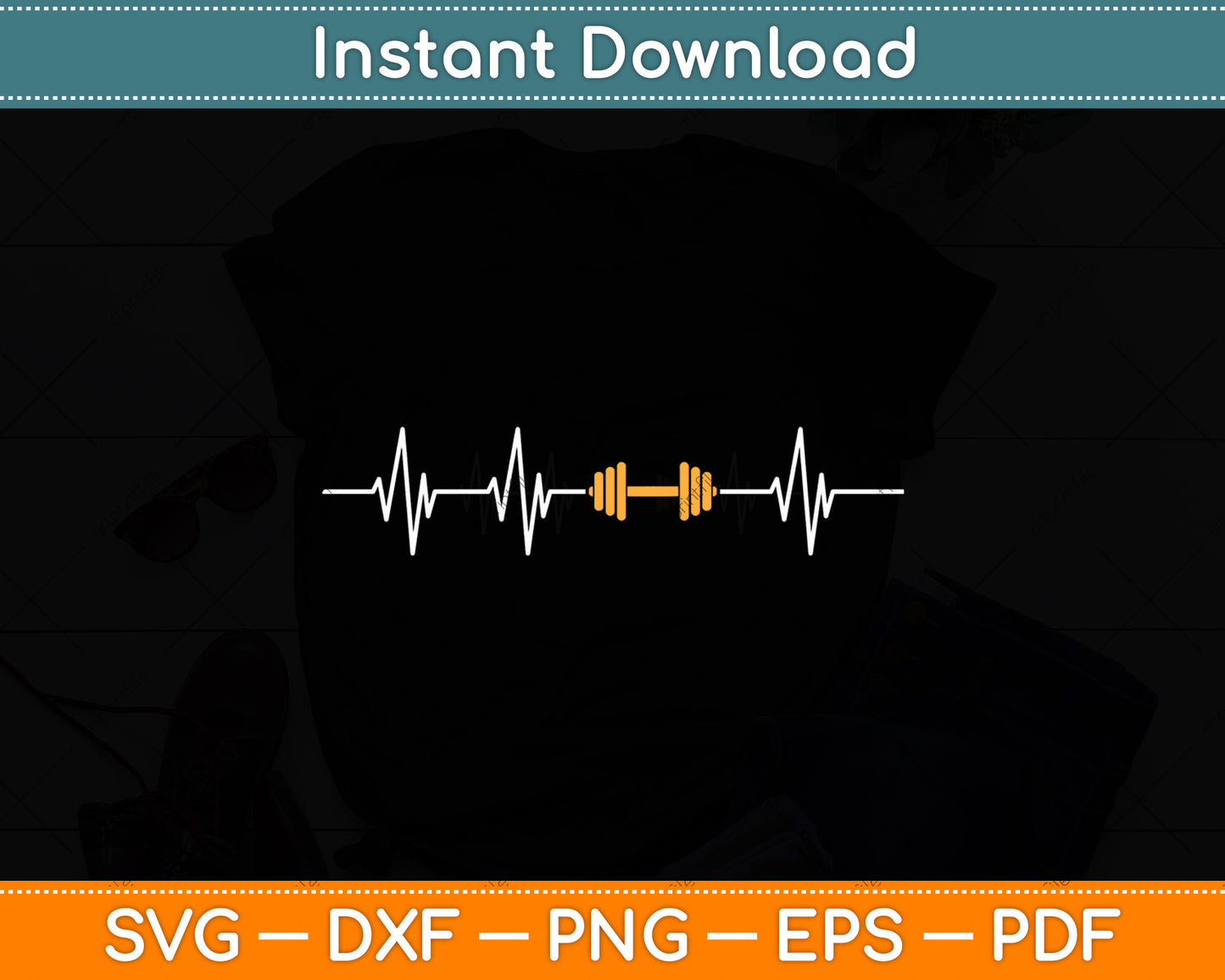 Barbell Weightlifting Heartbeat Bodybuilding Svg Digital Cutting File