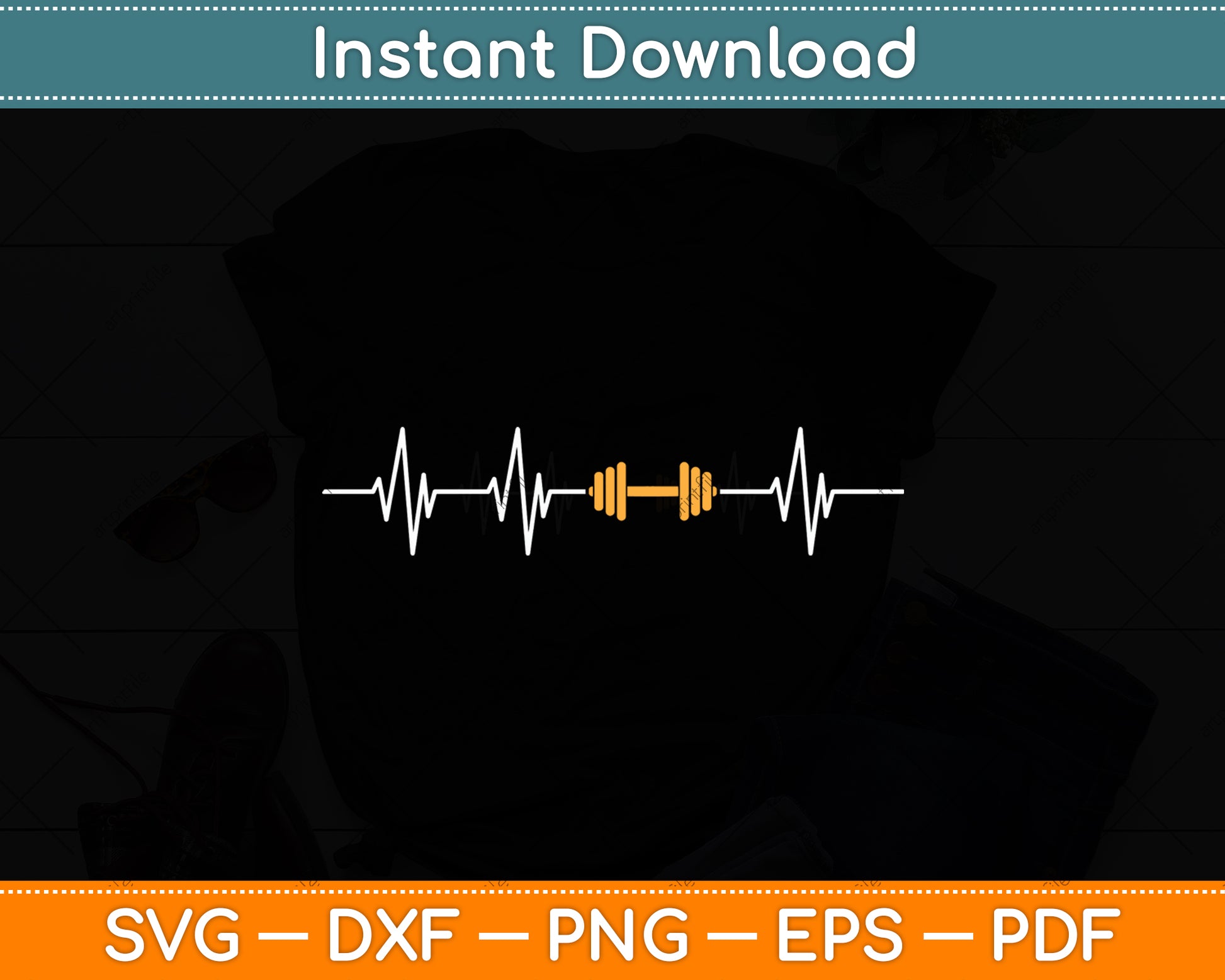 Barbell Weightlifting Heartbeat Bodybuilding Svg Digital Cutting File