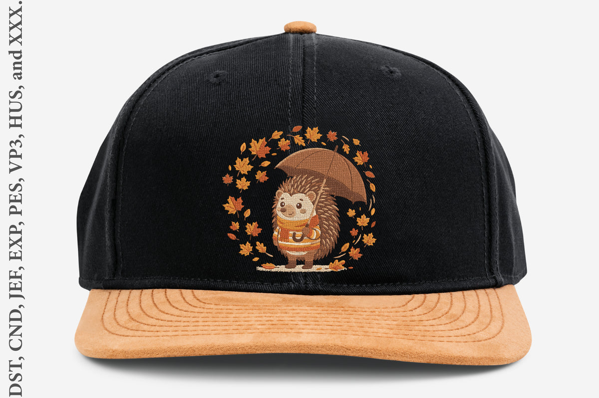 Hedgehog with Umbrella Autumn Embroidery Design – Cute Fall Hedgehog Machine Embroidery Pattern, Cozy Autumn Animal Embroidery Design