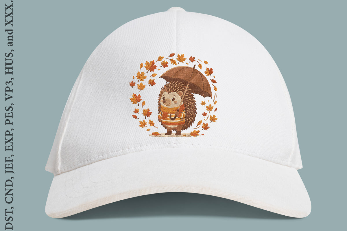 Hedgehog with Umbrella Autumn Embroidery Design – Cute Fall Hedgehog Machine Embroidery Pattern, Cozy Autumn Animal Embroidery Design