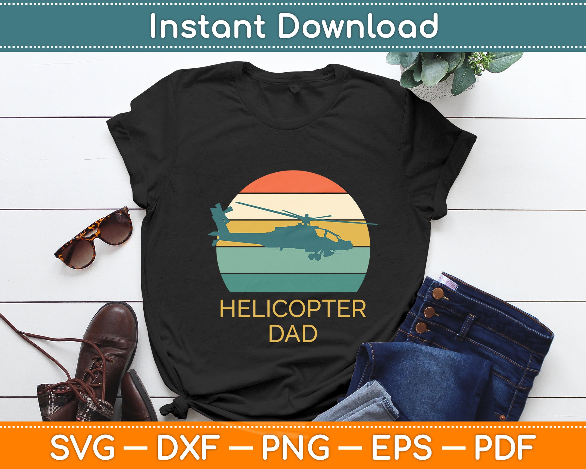 Helicopter Dad Sunset Retro Svg Png Dxf Digital Cutting File
