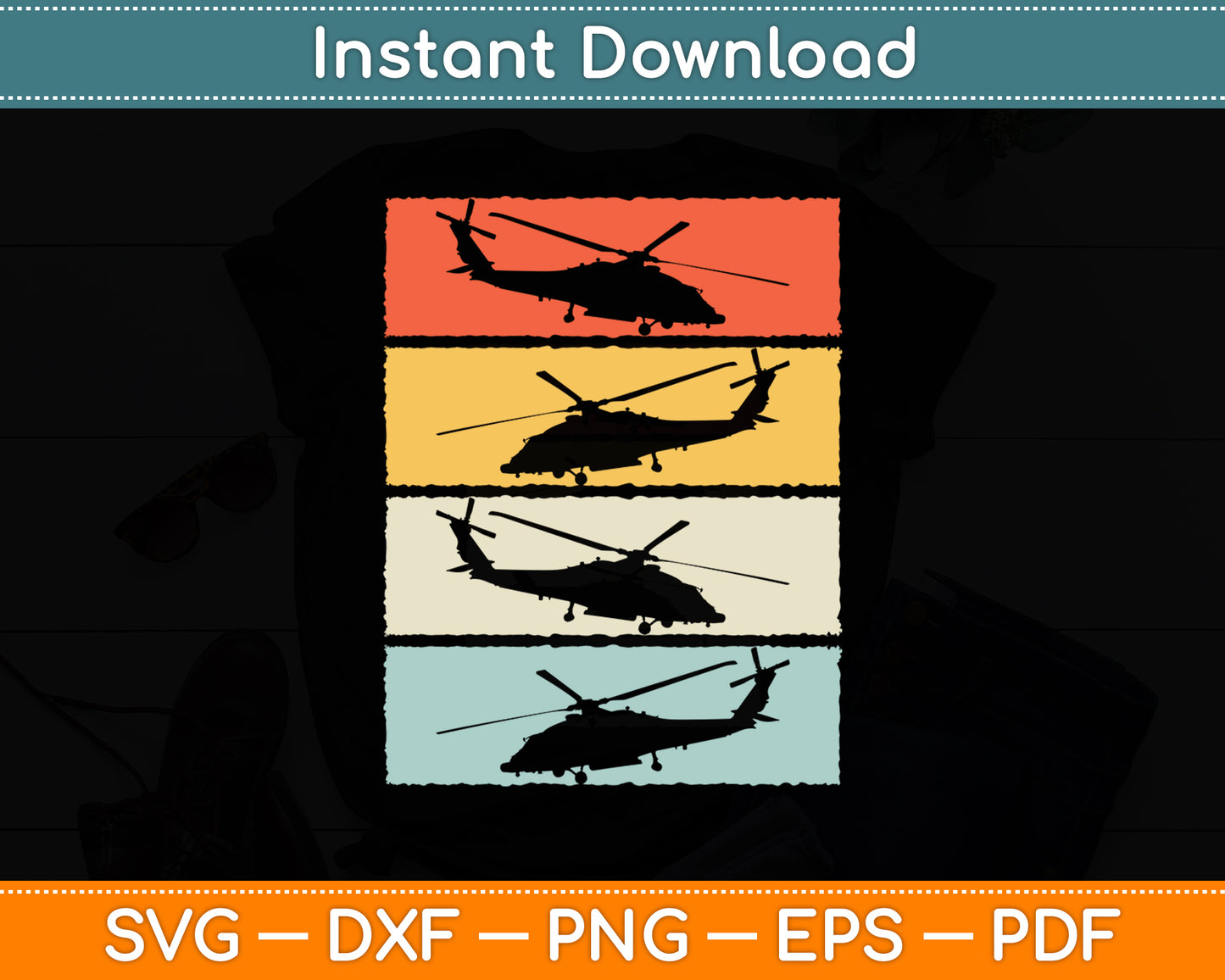 Helicopter Pilot Vintage Retro Funny Svg Png Dxf Digital Cutting File