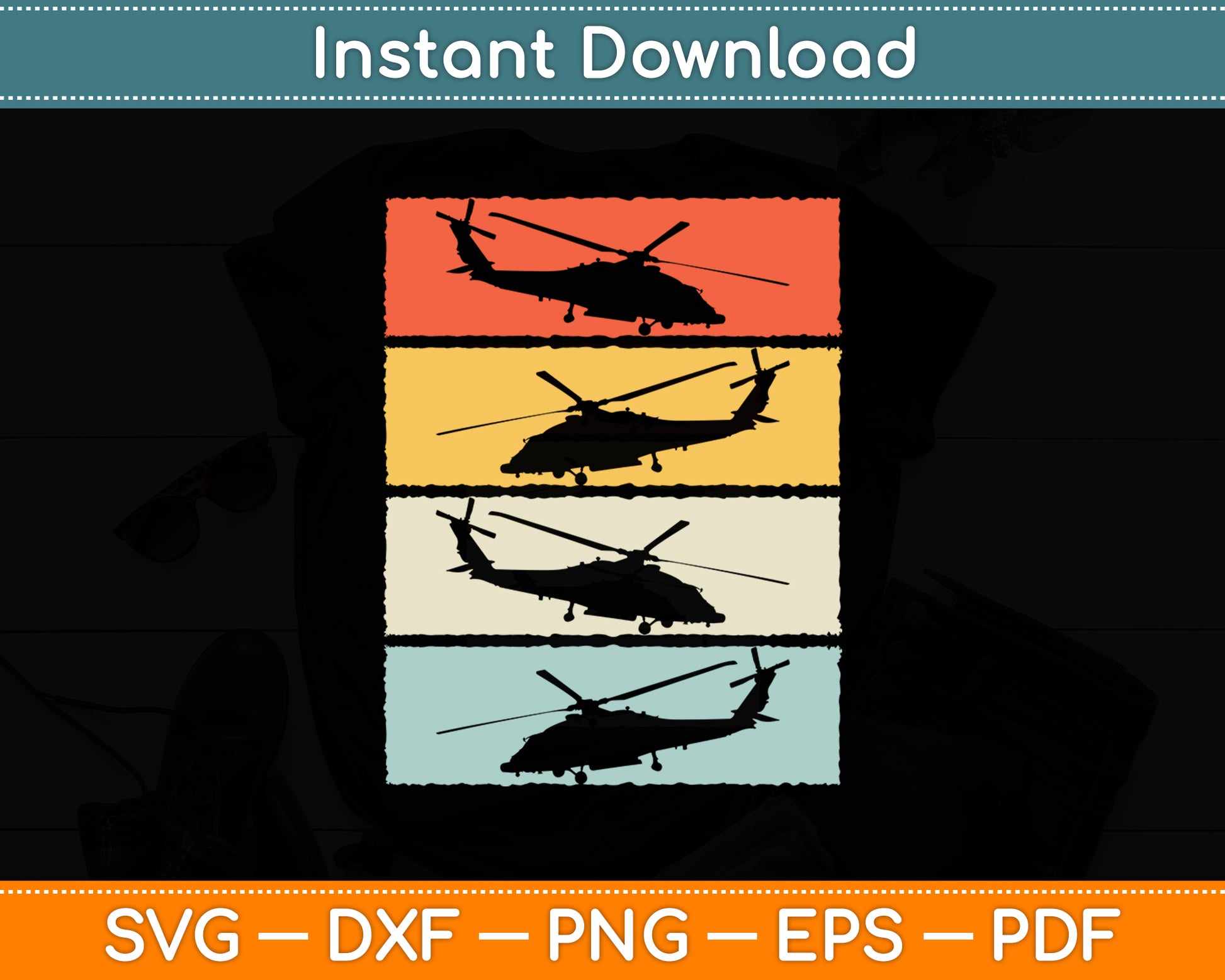 Helicopter Pilot Vintage Retro Funny Svg Png Dxf Digital Cutting File