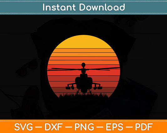 Helicopter UH-1 Huey Vietnam Chopper Style Retro Svg Png Dxf Digital Cutting File