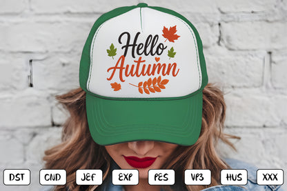 Hello Autumn Embroidery Design, Fall Autumn Machine Embroidery Pattern, Cute Autumn Leaves Script Design