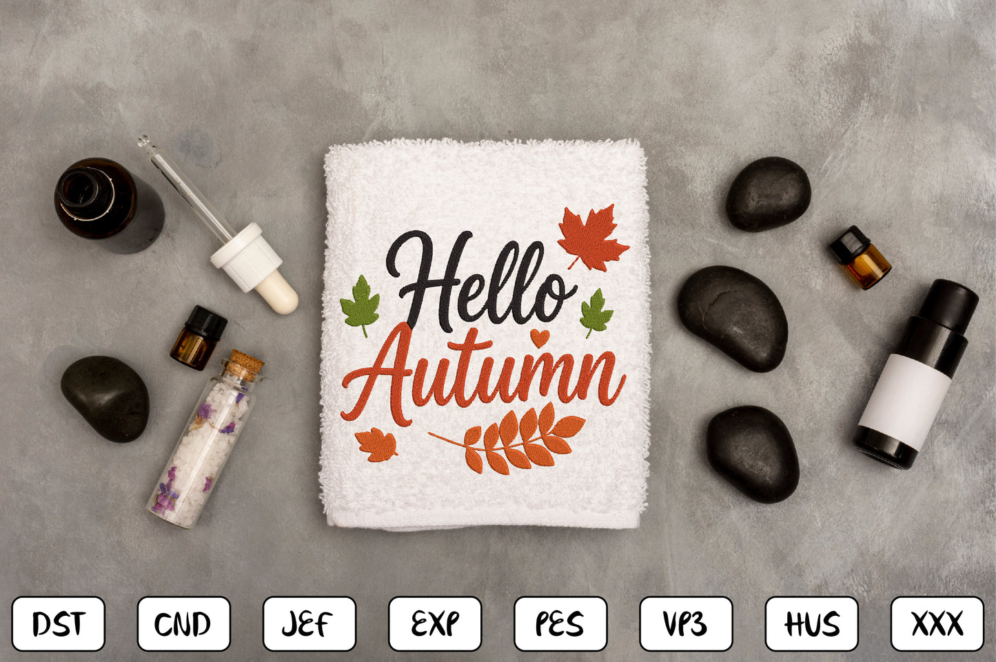 Hello Autumn Embroidery Design, Fall Autumn Machine Embroidery Pattern, Cute Autumn Leaves Script Design
