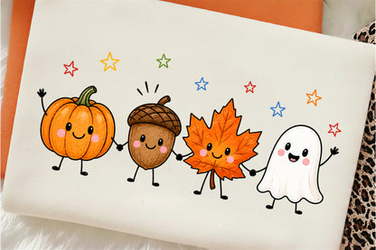 Hello Autumn PNG Pumpkin Acorn Maple Leaf Ghost Fall Sublimation