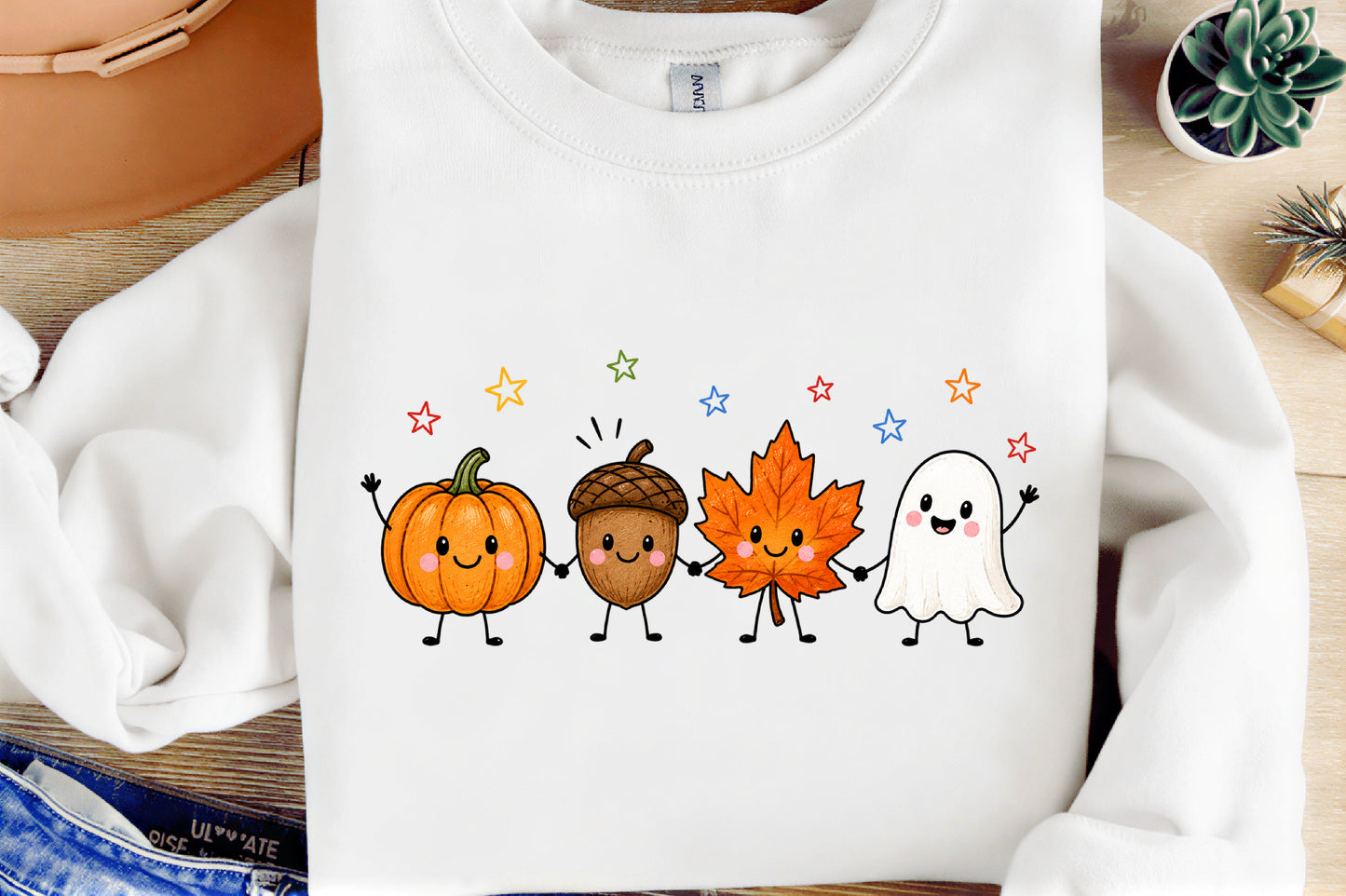 Hello Autumn PNG Pumpkin Acorn Maple Leaf Ghost Fall Sublimation