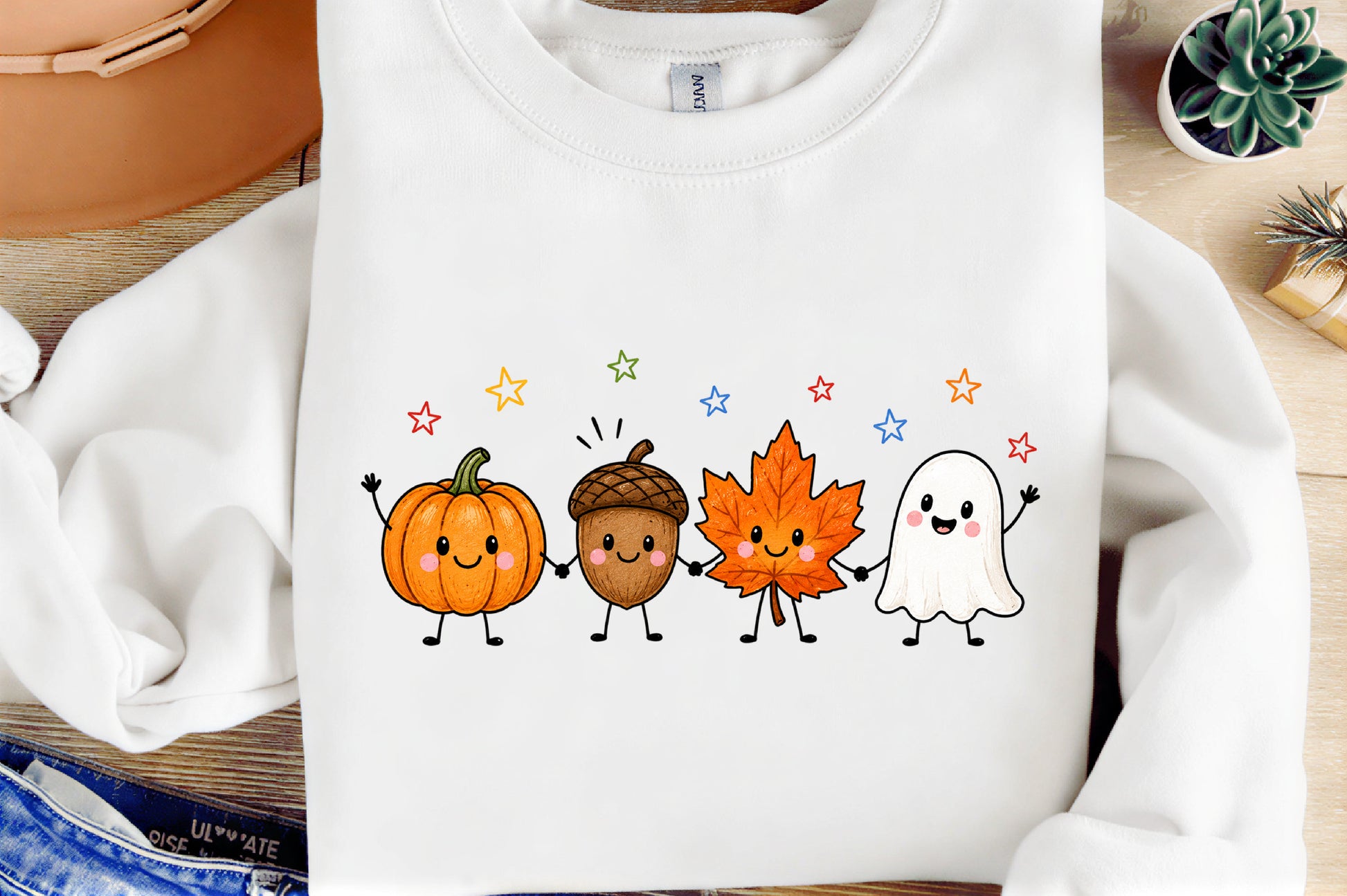 Hello Autumn PNG Pumpkin Acorn Maple Leaf Ghost Fall Sublimation