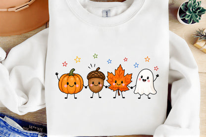 Hello Autumn PNG Pumpkin Acorn Maple Leaf Ghost Fall Sublimation