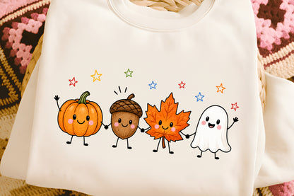 Hello Autumn PNG Pumpkin Acorn Maple Leaf Ghost Fall Sublimation