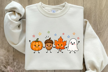 Hello Autumn PNG Pumpkin Acorn Maple Leaf Ghost Fall Sublimation