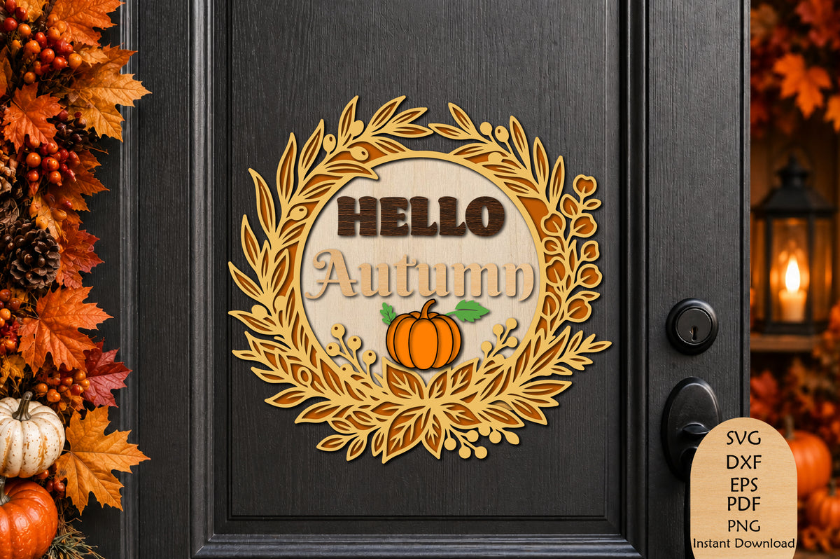 Hello Autumn Wreath Laser Cut SVG