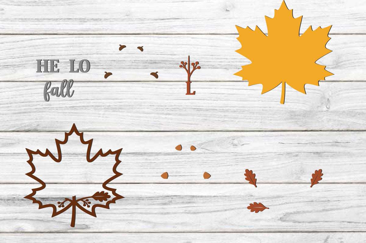 Hello Fall Maple Leaf Door Hanger Laser Cut SVG
