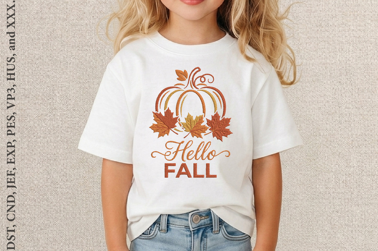 Hello Fall Pumpkin Embroidery Design – Cute Autumn Pumpkin Machine Embroidery Pattern, Fall Harvest Embroidery Design