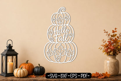 Hello Fall Pumpkin Stack Laser Cut SVG | Autumn Pumpkin Decor