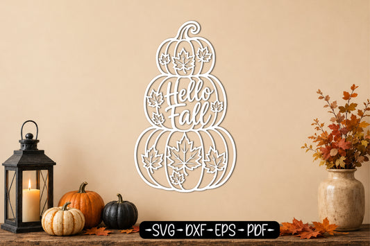 Hello Fall Pumpkin Stack Laser Cut SVG | Autumn Pumpkin Decor