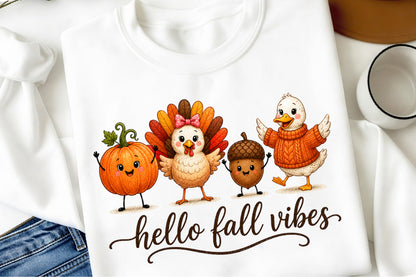 Hello Fall Vibes PNG Cute Fall Ghost Autumn Pumpkin Sublimation