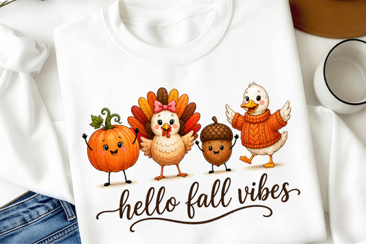 Hello Fall Vibes PNG Cute Fall Ghost Autumn Pumpkin Sublimation