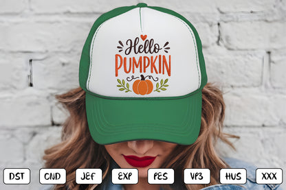Hello Pumpkin Embroidery Design, Cute Halloween Pumpkin Machine Embroidery Pattern, Fall Embroidery Design