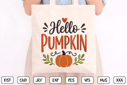 Hello Pumpkin Embroidery Design, Cute Halloween Pumpkin Machine Embroidery Pattern, Fall Embroidery Design