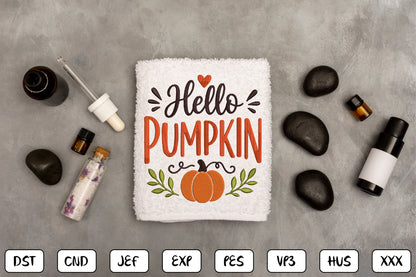 Hello Pumpkin Embroidery Design, Cute Halloween Pumpkin Machine Embroidery Pattern, Fall Embroidery Design