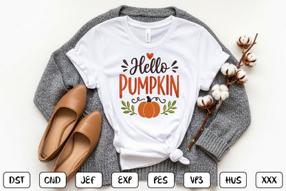 Hello Pumpkin Embroidery Design, Cute Halloween Pumpkin Machine Embroidery Pattern, Fall Embroidery Design