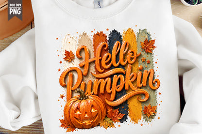 Hello Pumpkin PNG Fall Autumn Pumpkin Sublimation Halloween Design