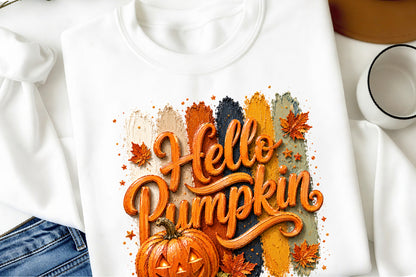 Hello Pumpkin PNG Fall Autumn Pumpkin Sublimation Halloween Design