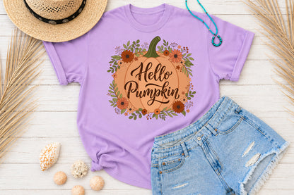 Hello Pumpkin PNG Fall Floral Pumpkin Sublimation Design Autumn Flowers