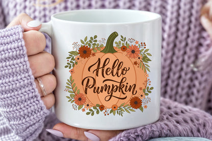 Hello Pumpkin PNG Fall Floral Pumpkin Sublimation Design Autumn Flowers