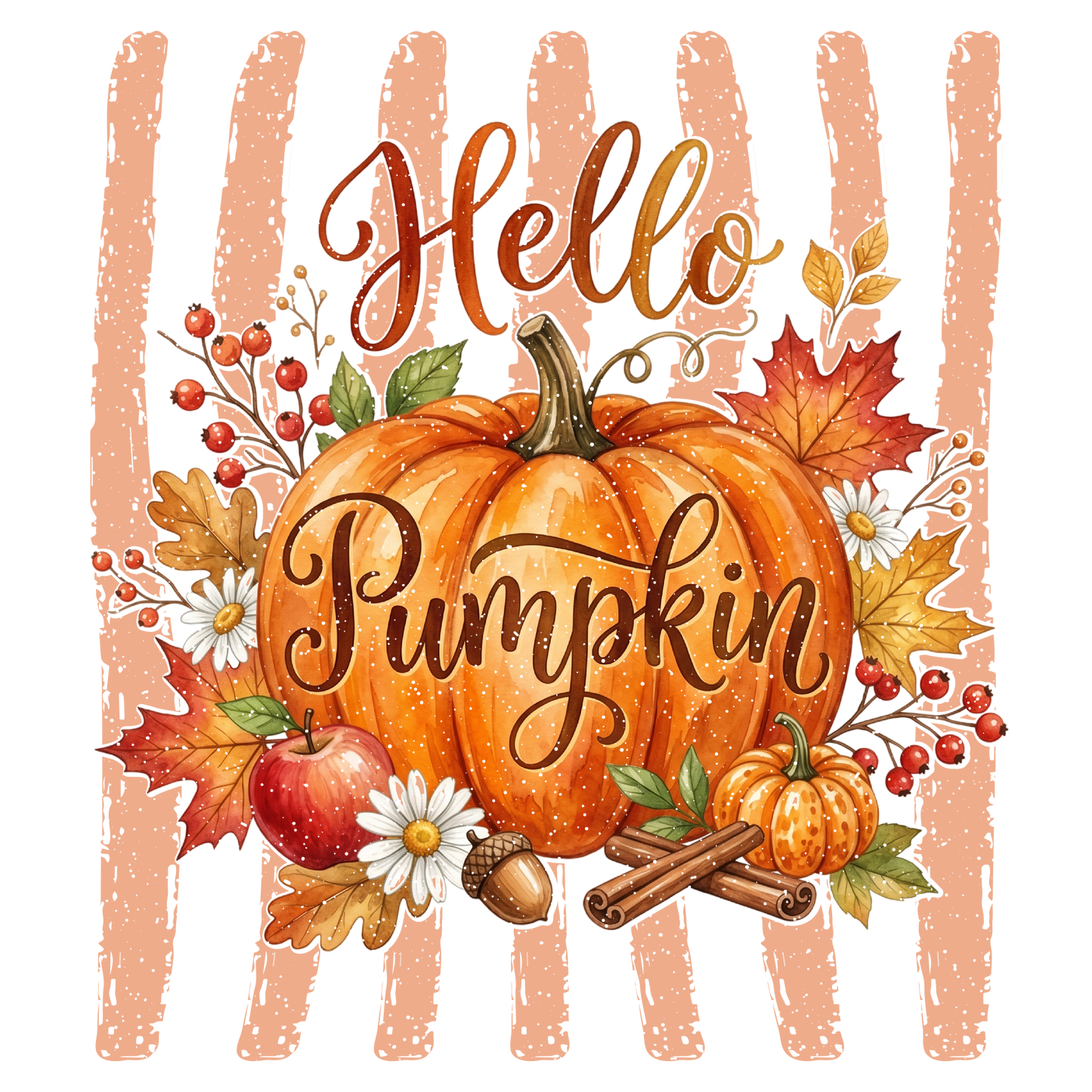 Hello Pumpkin PNG Cute Fall Pumpkin Autumn Floral Sublimation Design