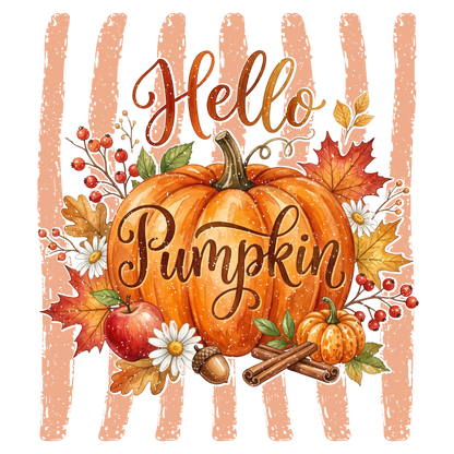 Hello Pumpkin PNG Cute Fall Pumpkin Autumn Floral Sublimation Design