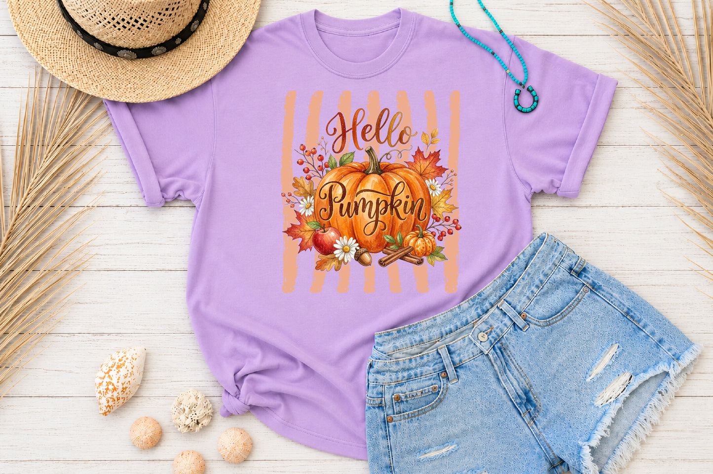 Hello Pumpkin PNG Cute Fall Pumpkin Autumn Floral Sublimation Design