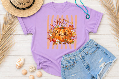 Hello Pumpkin PNG Cute Fall Pumpkin Autumn Floral Sublimation Design