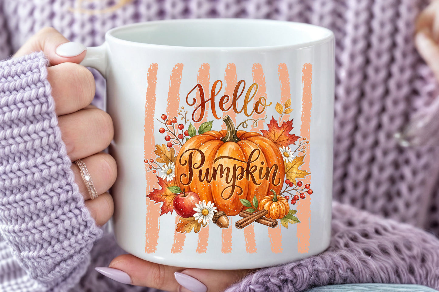 Hello Pumpkin PNG Cute Fall Pumpkin Autumn Floral Sublimation Design