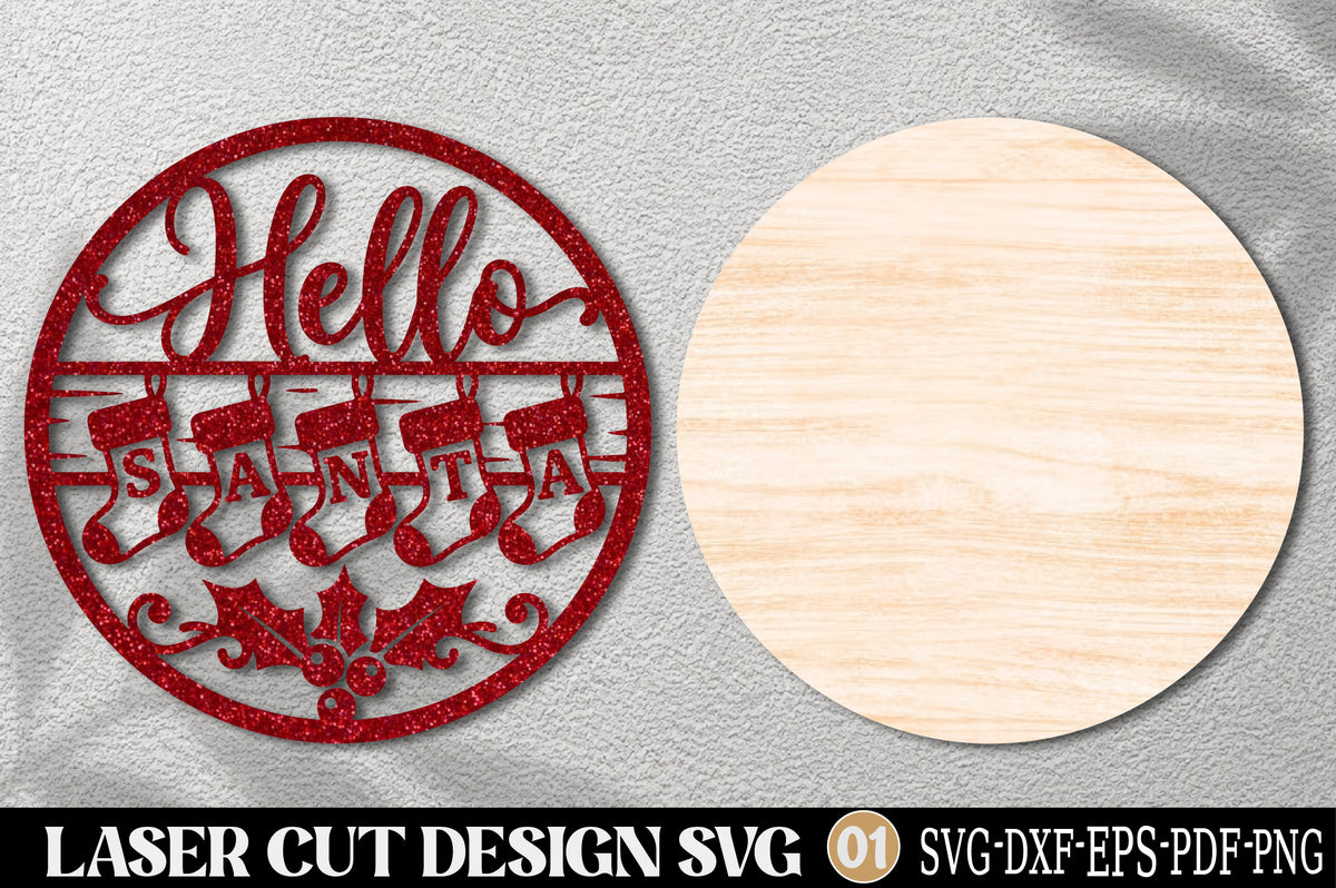 Hello Santa Christmas Ornament SVG | Christmas Stocking Laser Cut