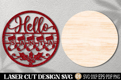 Hello Santa Christmas Ornament SVG | Christmas Stocking Laser Cut