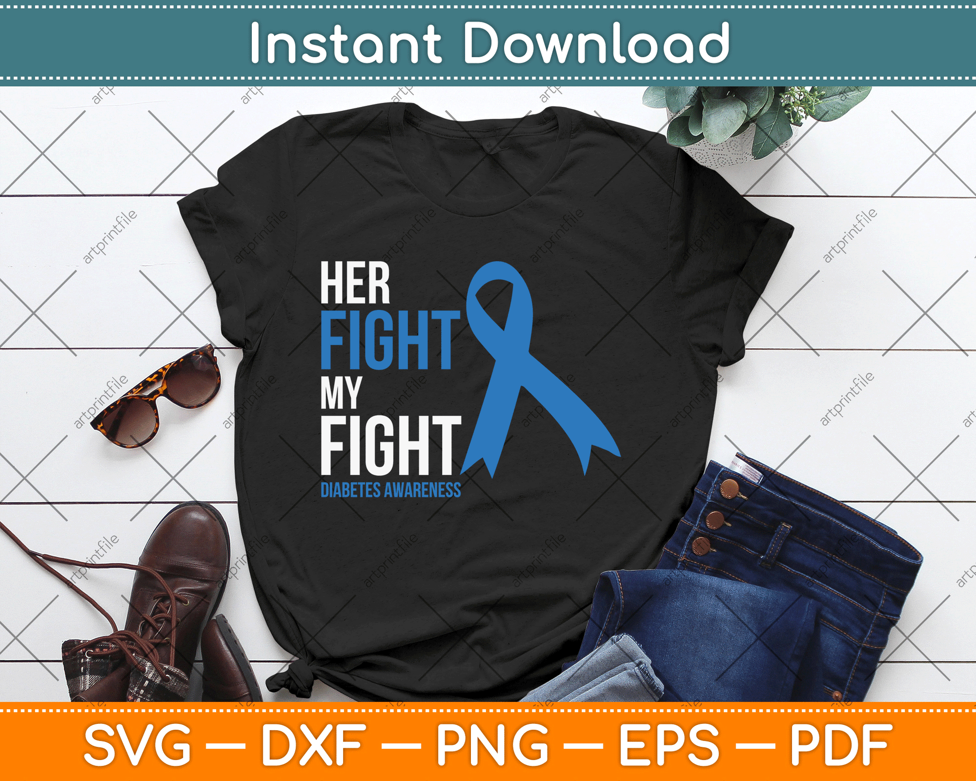 Her Fight is My Fight Diabetes Awareness T1D Type 1 SVG Digital Cutting File
