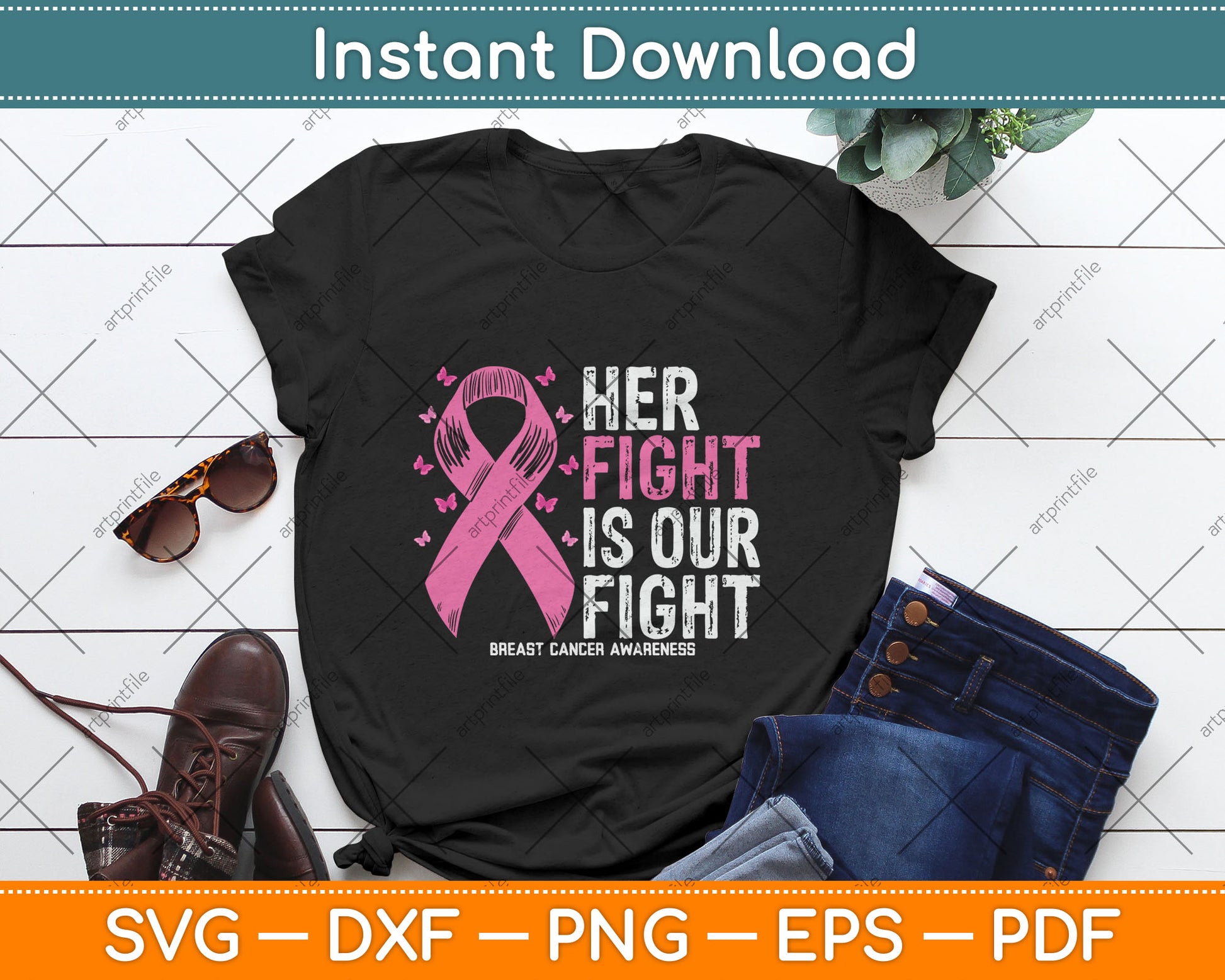 Her Fight is Our Fight Breast Cancer Awareness Svg Digital Cutting File