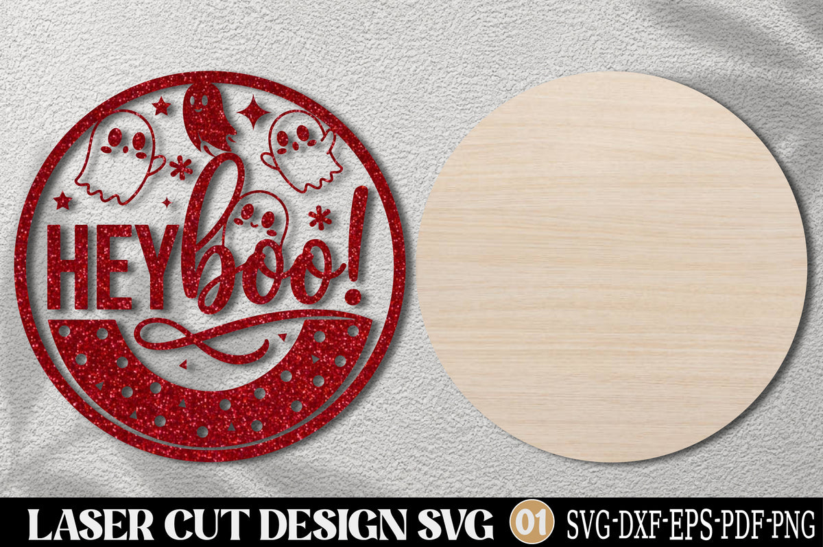 Hey Boo Ghost Halloween Ornament SVG | Spooky Ghost Laser Cut Design