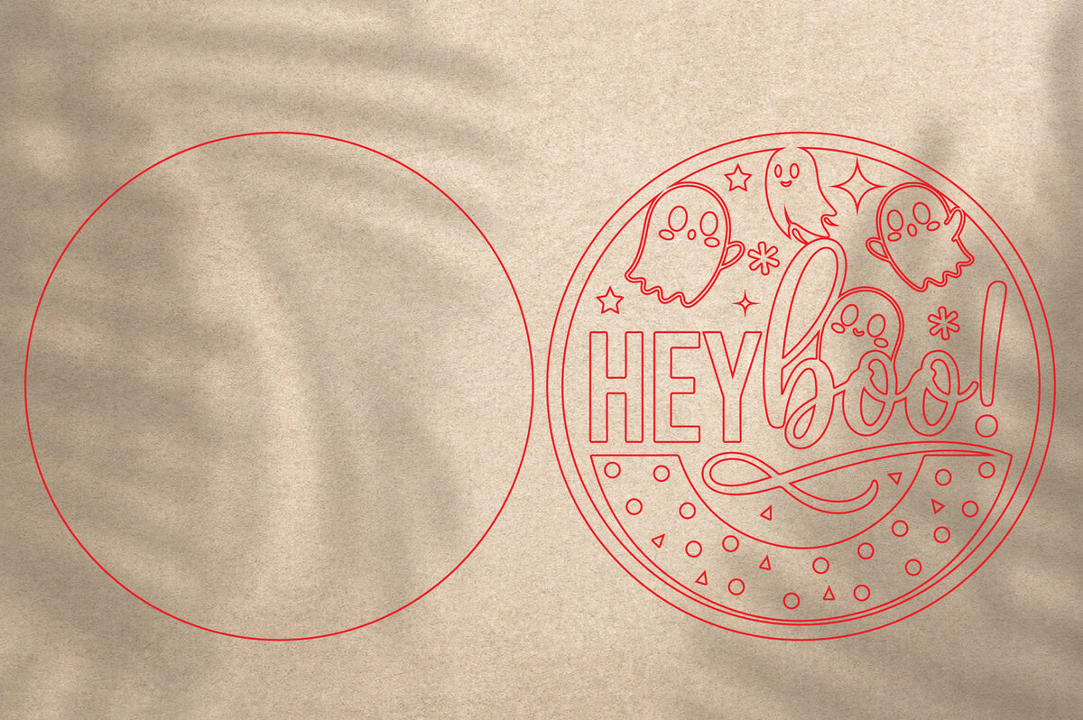 Hey Boo Ghost Halloween Ornament SVG | Spooky Ghost Laser Cut Design