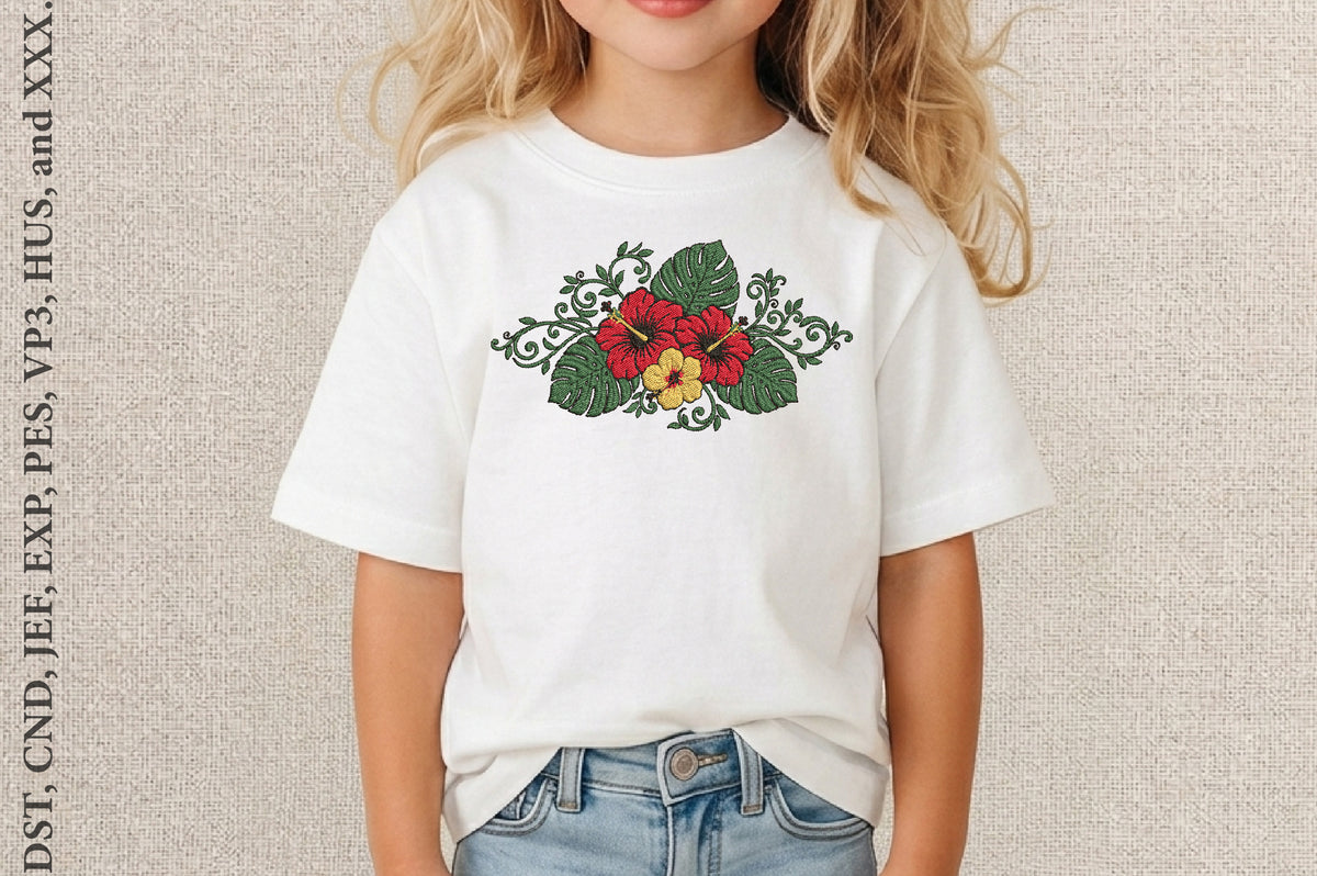 Hibiscus Embroidery Design – Beautiful Hibiscus Flower Machine Embroidery Pattern, Tropical Floral Botanical Embroidery Design