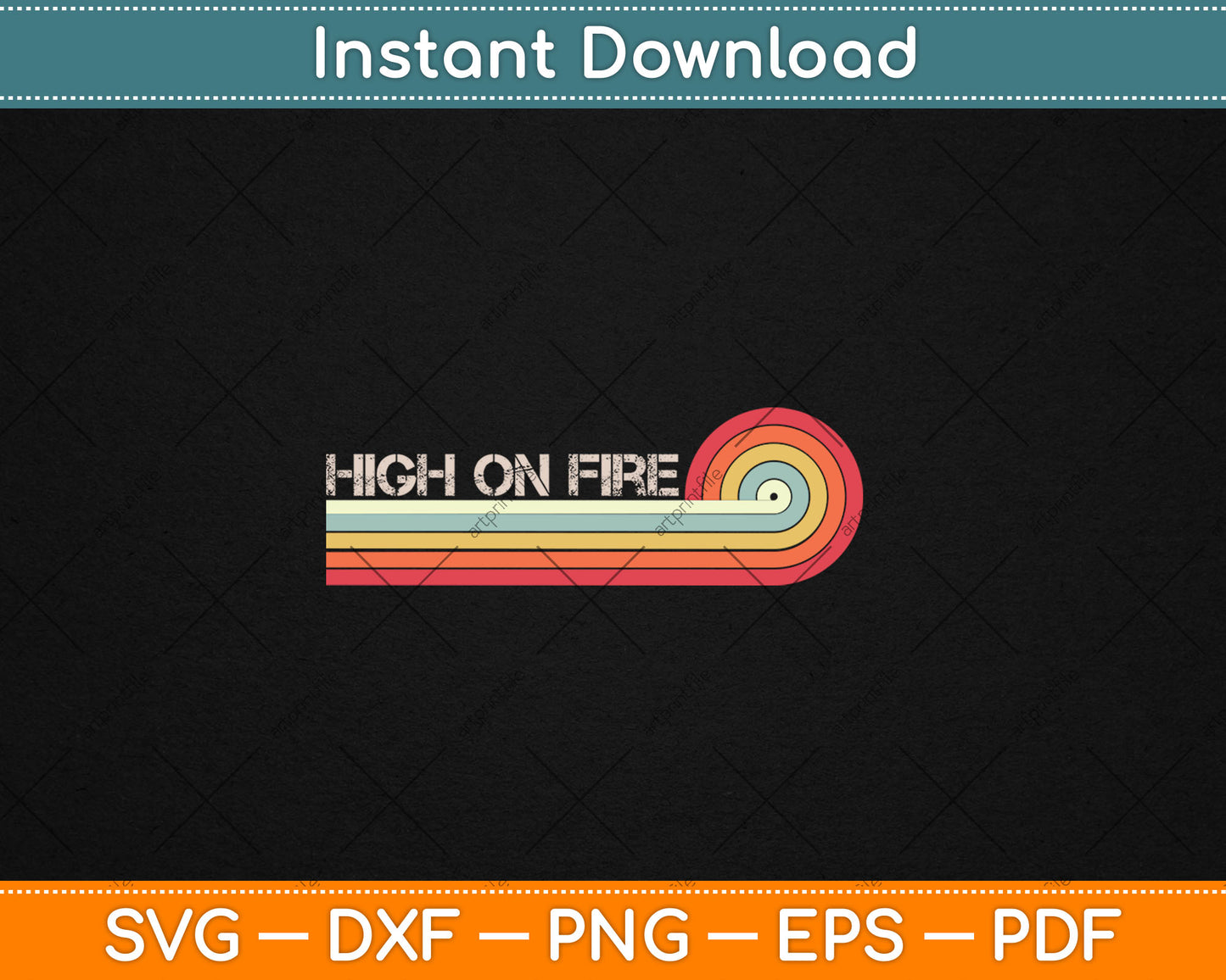 High On Fire Retro Stripes Musician Vintage Svg Digital Cutting File
