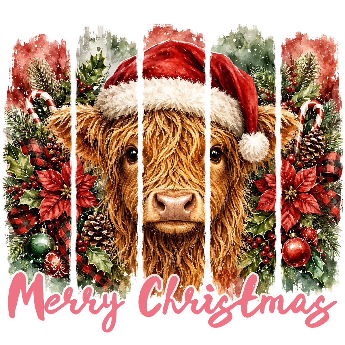 Merry Christmas Highland Cow PNG