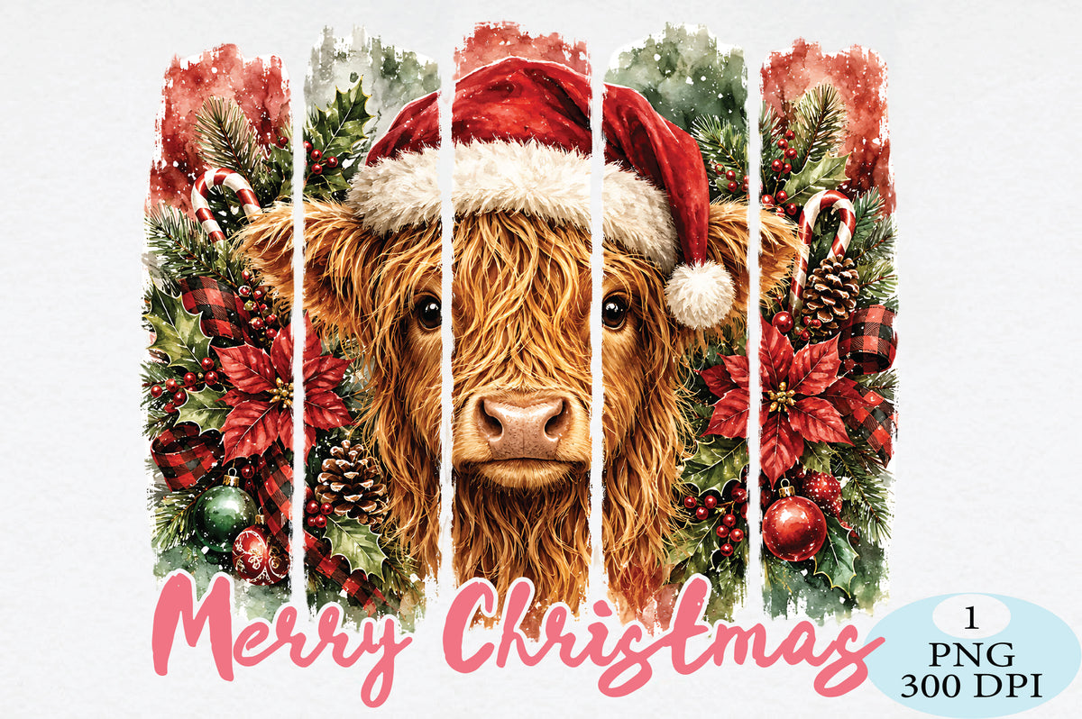 Merry Christmas Highland Cow PNG