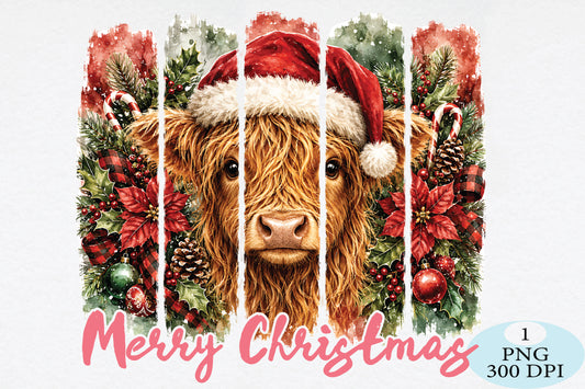 Merry Christmas Highland Cow PNG
